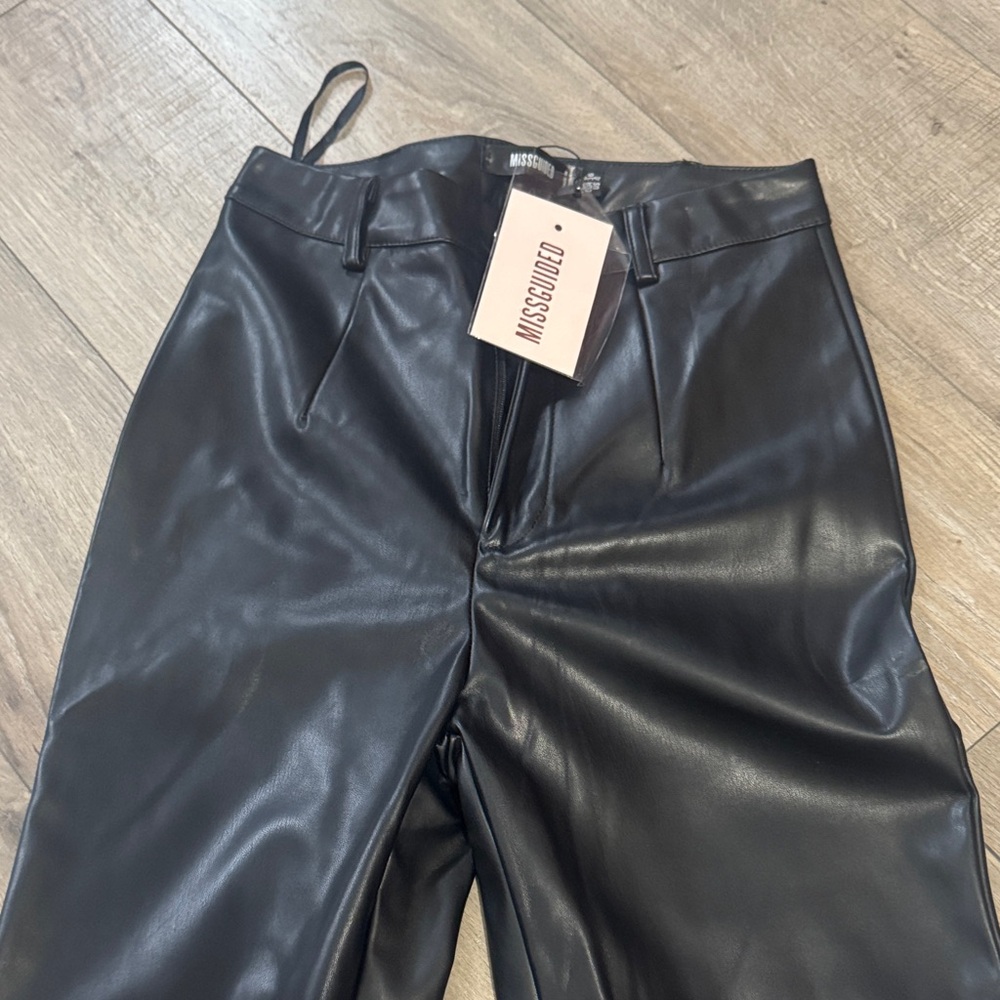 Missguided Black Wide Leg Leather Pants